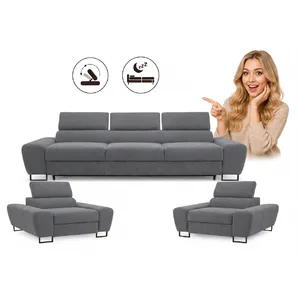Zestaw wypoczynkowy sofa kanapa 3 fotele szary welur wygodny Savio Family
