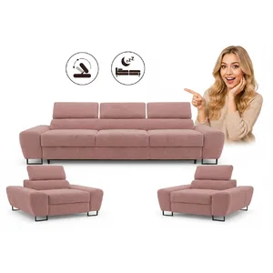 Zestaw wypoczynkowy sofa kanapa 3 fotele różowy welur wygodny Savio Family