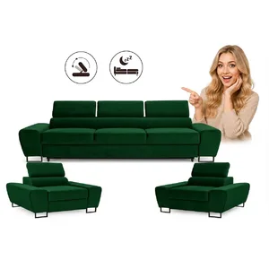 Zestaw wypoczynkowy sofa 3 kanapa fotele różowy welur Savio Family Meble