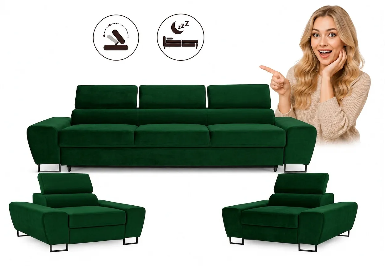 Zestaw wypoczynkowy sofa 3 kanapa fotele różowy welur Savio Family Meble