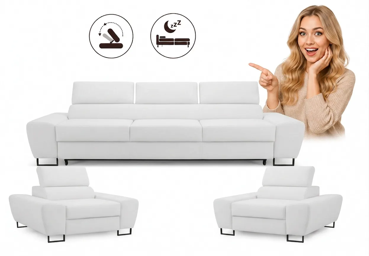 Zestaw wypoczynkowy sofa 3 kanapa fotele brąz ekoskóra Savio Family Meble