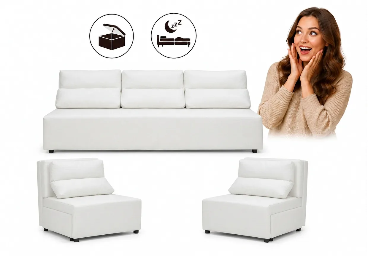 Zestaw wypoczynkowy sofa 3 kanapa fotele brąz ekoskóra KIMO Family Meble