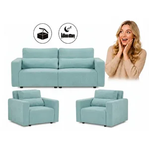 Zestaw wypoczynkowy sofa 2 kanapa fotele jasny niebieski Komo Family meble