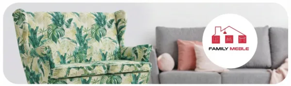 Family Meble — Sofa Kanapa Uszak Skandynawska Tropical Monstera Zielona Welur Family Meble