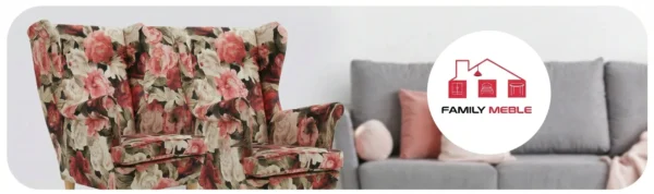 Family Meble — Sofa Kanapa Uszak Skandynawska Kwiecisty Welur Kwiaty Róże Family Meble