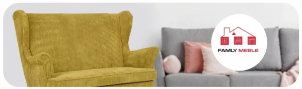 Family Meble — Sofa Kanapa Uszak Skandynawska musztardowa welur salonu Bonito Family Meble