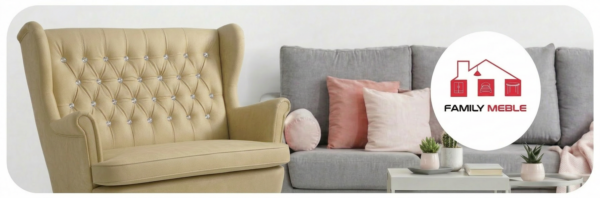 Family Meble — Sofa Kanapa Uszak Skandynawska beżowa pikowana guziki Gaja Family Meble