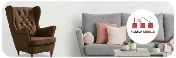 Family Meble — Sofa Kanapa Uszak Skandynawska brązowa welur wygodna Gaja Family Meble