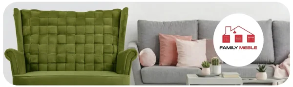 Family Meble — Sofa Kanapa Uszak Skandynawska zielona khaki moro welur Carol Family Meble