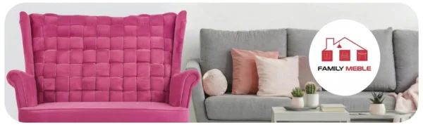 Family Meble — Sofa Kanapa Uszak Skandynawska fuksja pink welur sprężyn Carol Family Meble