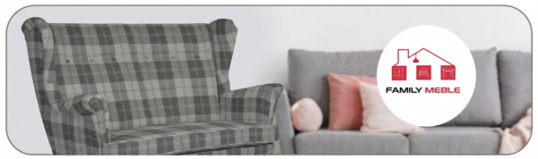 Family Meble — Sofa Kanapa Uszak Skandynawska szara kratka pleciona Winston Family Meble
