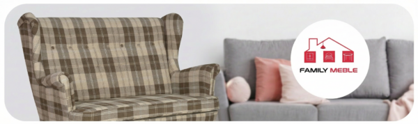 Family Meble — Sofa Kanapa Uszak Skandynawska kratka szkocka brąz Winston Family Meble