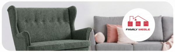 Family Meble — Sofa Kanapa Uszak Skandynawska szary siwy szenil welur Ramona Family Meble