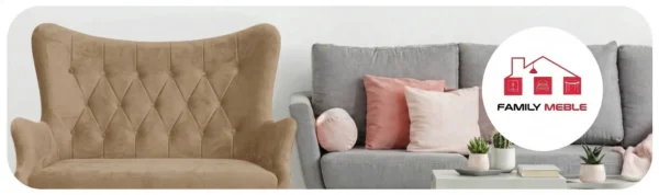Family Meble — Sofa Kanapa Uszak Skandynawska beżowa welurowa wygodna Luna Family Meble