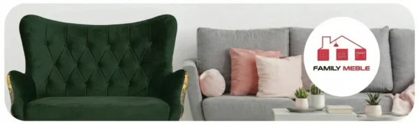 Family Meble — Sofa Kanapa Uszak Skandynawska zielona monstera welur Luna Family Meble