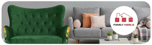 Family Meble — Sofa Kanapa Uszak Skandynawska zielone liście welur Luna Print Family Meble