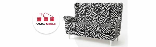 Family Meble — Wersalka Uszak skandynawska zebra czarna biała welur salon Ari Family Meble