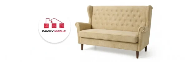 Family Meble — Wersalka Uszak welur pikowany designerska sofa beżowa Diana Family Meble