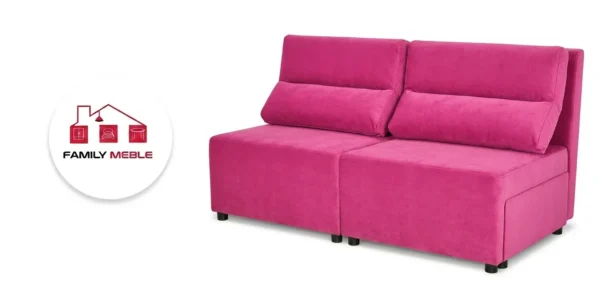 Family Meble — Kanapa 2 os sofa rozkładana spania pojemnik różowy welur KIMO Family Meble