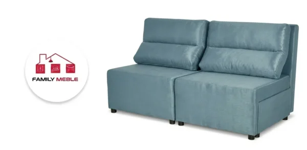 Family Meble — Kanapa 2 os sofa rozkładana spania pojemnik j. niebieski welur KIMO Family