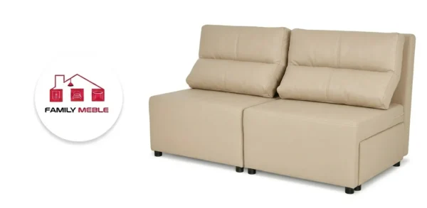 Family Meble — Kanapa 2 os sofa rozkładana spania pojemnik beż ekoskóra Kimo Family Meble