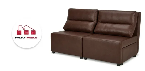 Family Meble — Kanapa 2 os sofa rozkładana spania pojemnik brązowa ekoskóra Kimo Family