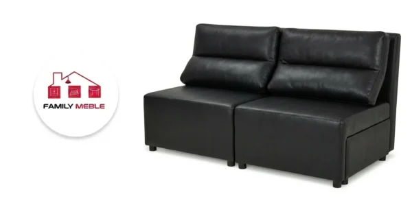 Family Meble — Kanapa 2 os sofa rozkładana spania poj czarny ekoskóra KIMO Family Meble