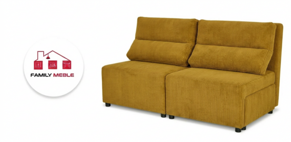 Family Meble — Kanapa 2 os sofa rozkładana spania pojemnik musztardowy sztruks Kimo Family