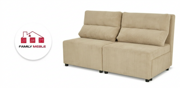 Family Meble — Kanapa 2 os sofa rozkładana spania pojemnik beż sztruks Kimo Family Meble