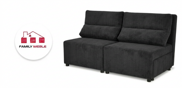 Family Meble — Kanapa 2 os sofa rozkładana spania pojemnik czarny sztruks sztruks KIMO