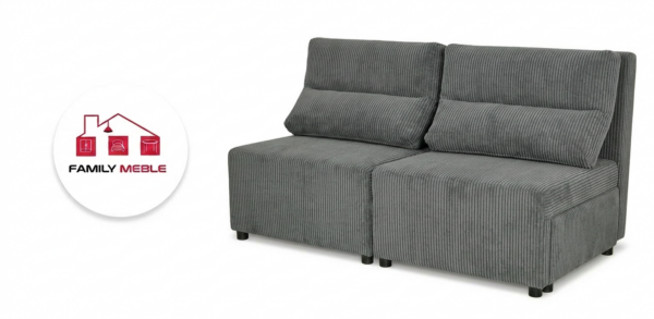 Family Meble — Kanapa 2 os sofa rozkładana spania pojemnik szary sztruks KIMO Family Meble