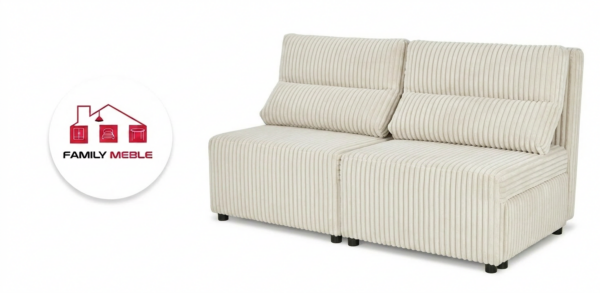 Family Meble — Kanapa 2 os sofa rozkładana spania beż gruby sztruks Kimo Family Meble