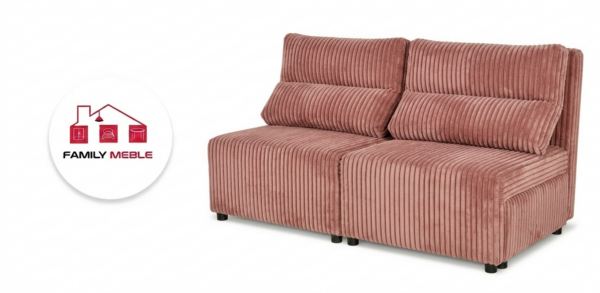 Family Meble — Kanapa 2 os sofa rozkładana spania róż gruby sztruks KIMO Family Meble