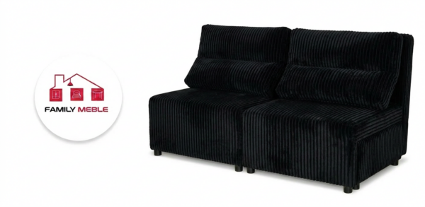 Family Meble — Kanapa 2 os sofa rozkładana spania czarna gruby sztruks KIMO Family Meble