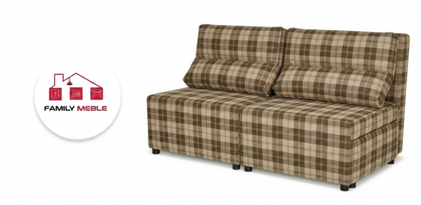Family Meble — Kanapa 2 os sofa rozkładana spania pojemnik brąz kratka KIMO Family Meble
