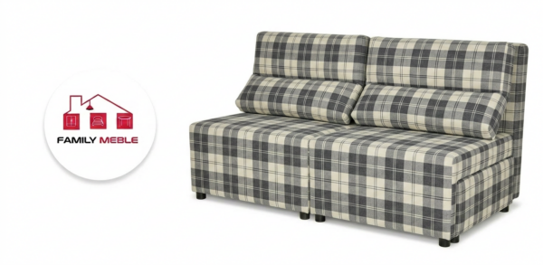 Family Meble — Kanapa 2 os sofa rozkładana spania pojemnik czarny biały krata KIMO Family