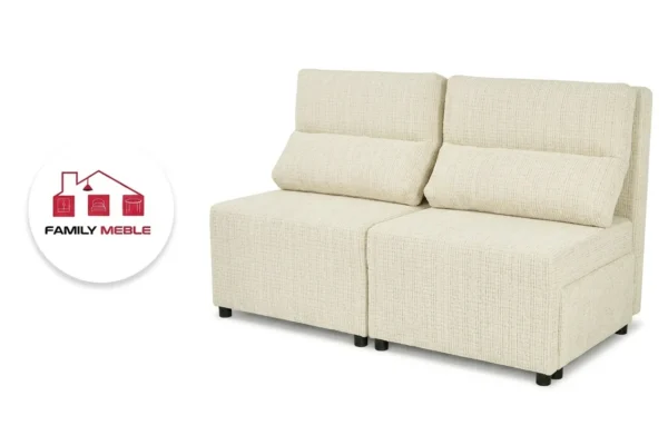 Family Meble — Kanapa 2 os sofa rozkładana spania pojemnik beż welur KIMO Family Meble