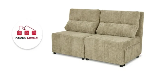 Family Meble — Kanapa 2 os sofa rozkładana spania pojemnik beżowy welur KIMO Family Meble