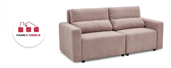 Family Meble — KANAPA 2 os sofa rozkładana spania pojemnik pudrowy róż welur Komo Family