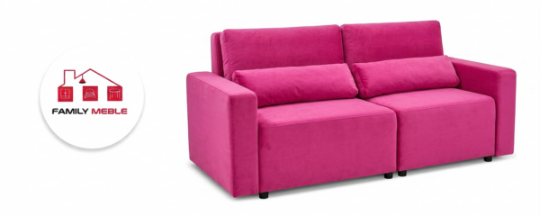 Family Meble — Kanapa 2 os sofa rozkładana spania pojemnik różowa salonu KOMO Family Meble