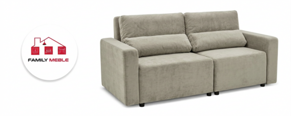 Family Meble — Kanapa 2 os sofa rozkładana spania pojemnik szary welur Komo Family Meble