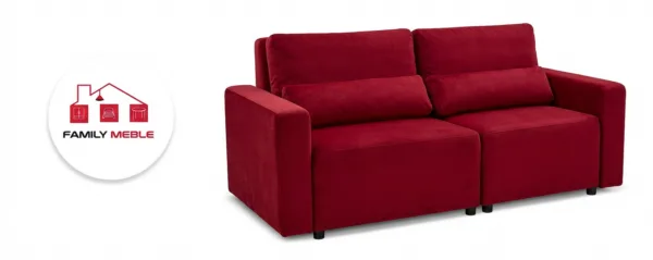 Family Meble — Kanapa 2os sofa rozkładana spania pojemnik czerwona welur Komo Family Meble
