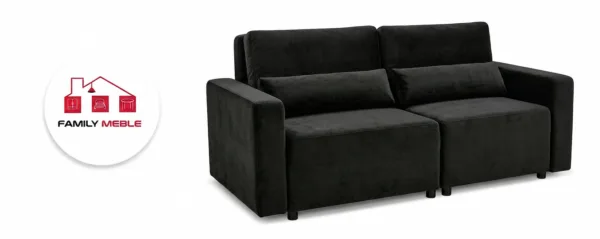 Family Meble — Kanapa 2 os sofa rozkładana spania pojemnik czarny welurowy Komo Family