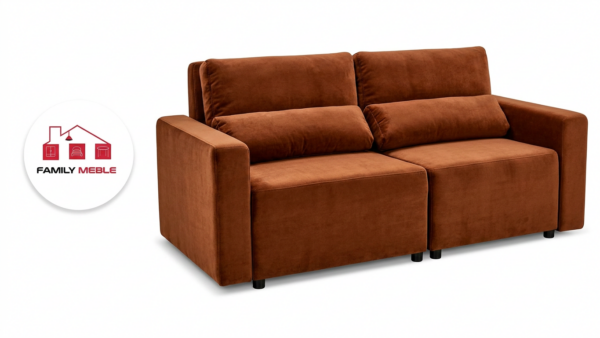 Family Meble — Kanapa 2 os sofa rozkładana spania pojemnik miedziany rudy Komo Family