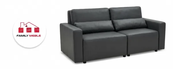Family Meble — Kanapa 2os sofa rozkładana spania pojemnik szara ekoskóra Komo Family Meble