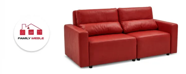 Family Meble — Kanapa 2 os sofa rozkładana spania poj czerwony ekoskóra Komo Family Meble