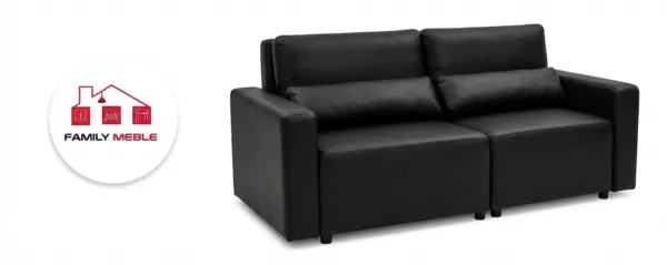 Family Meble — Kanapa 2 sofa rozkładana spania pojemnik czarny ekoskóra Komo Family Meble