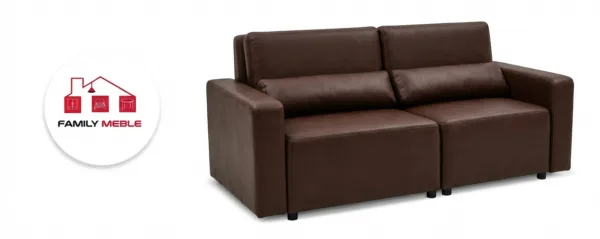 Family Meble — Kanapa 2 os sofa rozkładana spania pojemnik brąz ekoskóra Komo Family Meble