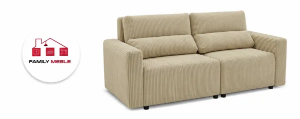 Family Meble — Kanapa 2os sofa rozkładana spania pojemnik beżowy sztruks Komo Family Meble