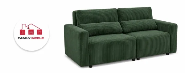 Family Meble — Kanapa 2 os sofa rozkładana spania pojemnik butelkowa zieleń sztruks Komo